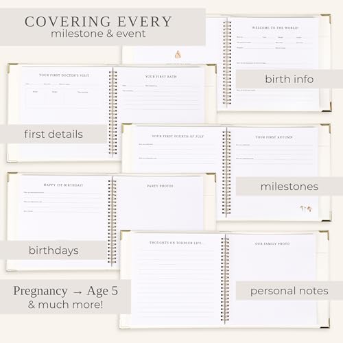 Keepsake Baby Memory Book for Boys and Girls - Timeless First 5 Year Book - color: Beige