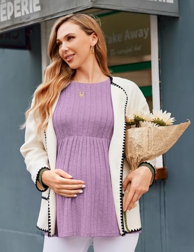 Maternity Shirts Dressy Long Sleeve Pregnancy Fall Tops Work Blouses - color: Light Purple, size: Small