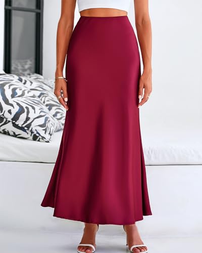 BTFBM Maxi Skirts for Women Business Casual - color: Wine Red, size: Small