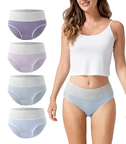 DAVID ARCHY Women's Bamboo Rayon Briefs, High-Waisted Underwear, 4/6 Pack - color: A-blue Gray + Sky Blue + Light Purple + Purple Gray, size: XX-Large