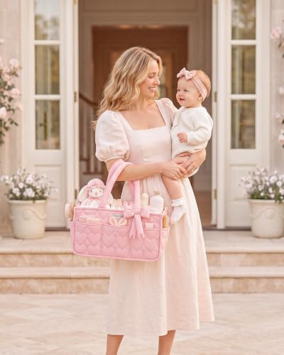 Blissful Diary Baby Diaper Caddy Organizer, Heart-Quilted, Light Pink - color: Heart Light Pink