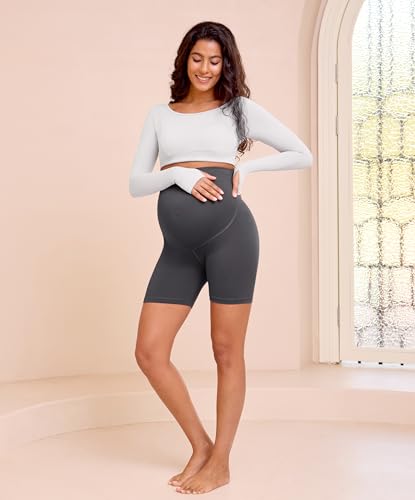 VALANDY Creamlush 4 Pack Maternity Shorts Over the Belly 5"/8" - color: 5 Inch - Black/Dark Grey/Light Grey/White, size: Medium