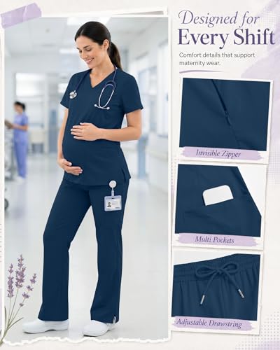Women's Maternity Scrub Top Pant Set - color: Blue Green, size: X-Large