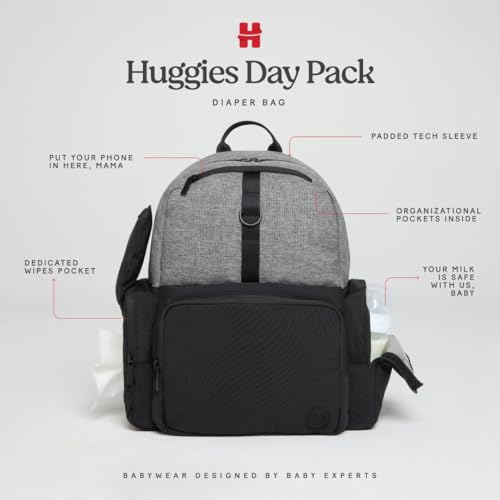 HUGGIES Unisex-adult Day Pack Diaper Backpack, Dark Grey Heather/Black, One Size - color: Dark Grey Heather/Black