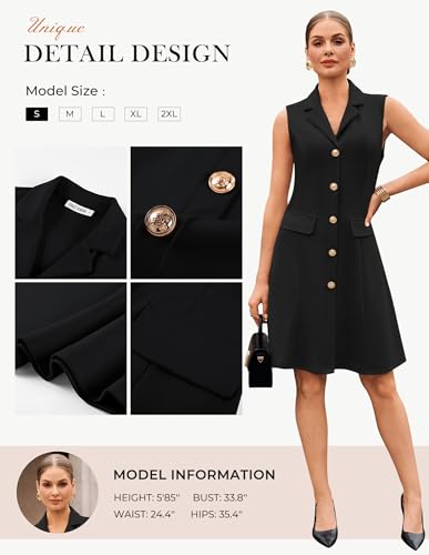 GRACE KARIN Women's Sleeveless Button Down Work Professional Dresses - color: Black, size: Small