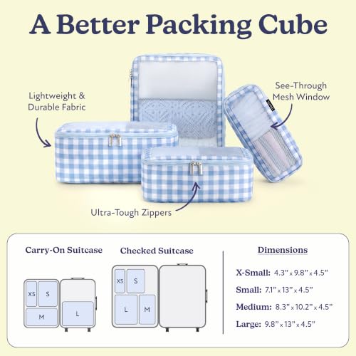 Vandel TSA-Friendly Packing Cubes for Carry On, Mesh Suitcase Organizer Bag - color: 1. Blue Gingham, size: 4 Pack (Standard)