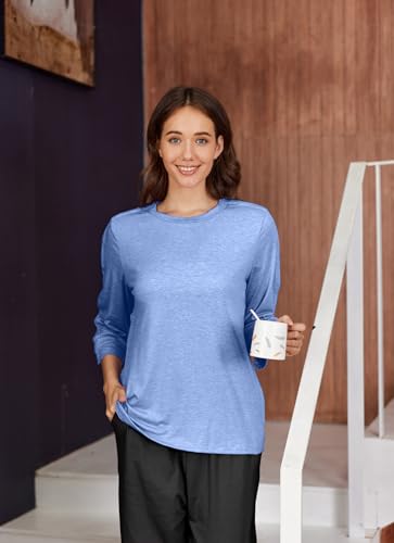 Deyeek Women's Post Shoulder Surgery Shirts Tear Away 3/4 Snap Tops - color: Blue, size: X-Large