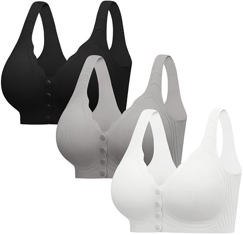 Seamless Front Closure Jelly Bras for Women No Underwire,Push Up Bra - color: Black/Grey/White, size: X-Large
