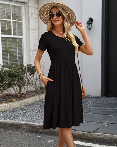 COSSEN Women's 2026 Summer Midi Dress Crew Neck Short Sleeve - color: B01-black, size: Medium