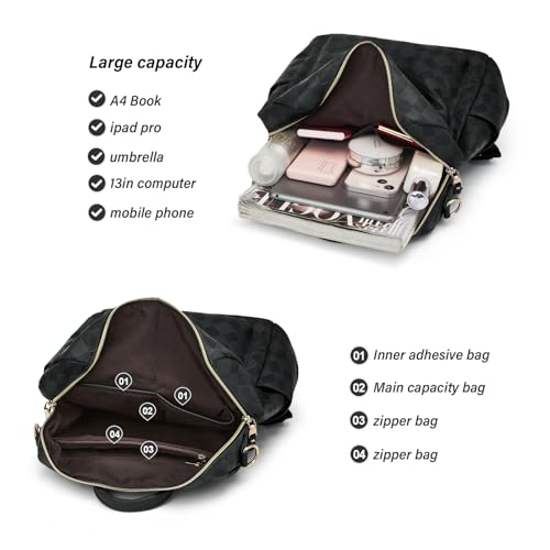 Makes Backpack Purse for Women PU Leather Casual Backpack Daily Travel Bag - color: Black Geometric