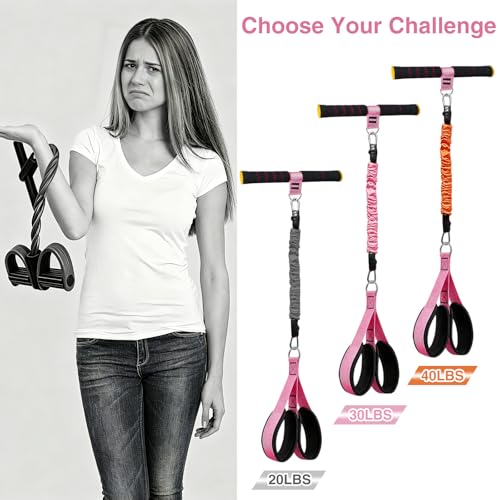Durable Comfortable Padded Handle Adjustable Pedal Resistance Band 20-40LBS for Full Body Workout - color: pink