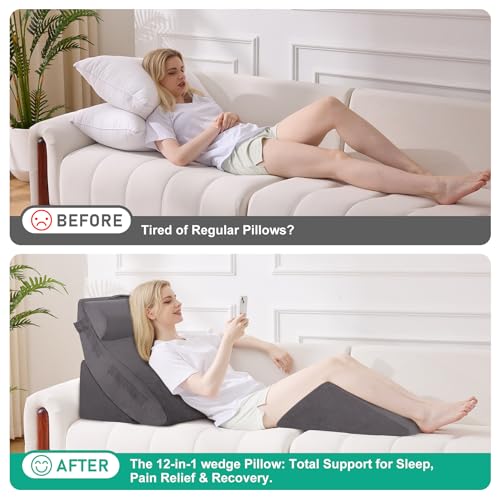 4PCS Wedge Pillow Set for After Surgery, Velvet Grey - color: Velvet Grey