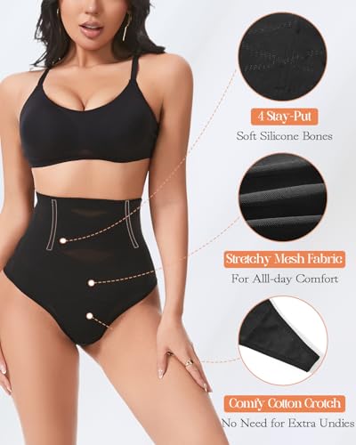 Tummy Control Thong Shapewear Underwear for Women Seamless Body Shaper Girdle Compression Panties - color: A2# Black, size: Medium
