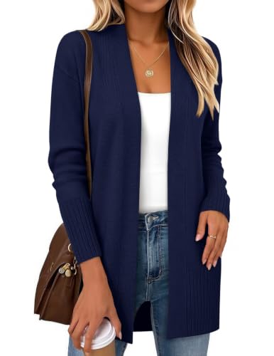 Zeagoo Cardigan Sweaters for Women Open Front Cardigans Long Sleeve Sweater - color: Navy Blue, size: X-Large