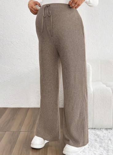 BLENCOT Maternity Pants Casual Stretchy Wide Leg Pregnancy Trousers - color: Dune, size: Medium
