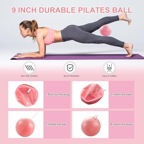 KANGFITER Pilates Kit with Ankle Weight, Pilates Ring Ball, Resistance Band - color: 11 PCS Pink