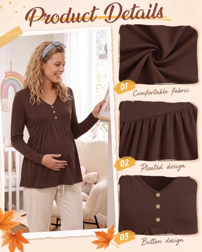 Cutecrop 3 Pack Maternity Long Sleeve V Neck Shirt - color: Black, Brown, Apricot, size: Medium