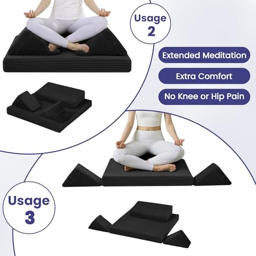 Meditation Cushion, Meditation Mat with Knee Support, Beige - color: Black, size: 24X24X2 Inch