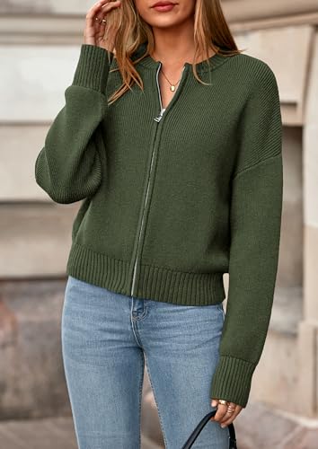 NALANISA Women's Chunky Knit Zipper Cardigan Sweaters 2026 Fall Open Front - color: Army Green, size: Large