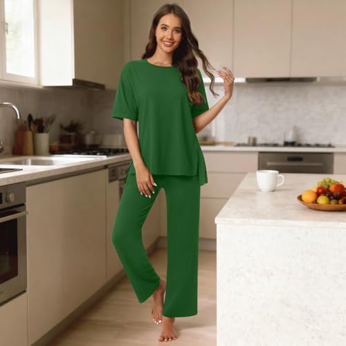 Netsmile Lounge Sets for Women Fall Pajamas 2 Piece Pjs Postpartum Outfits - color: Dark Green, size: X-Large