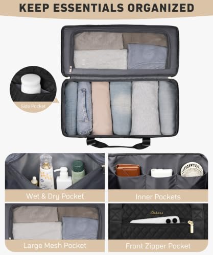 Large Travel Weekender Bags for Women: Overnight Bag with Shoe Compartment - color: 1-Black, size: Large