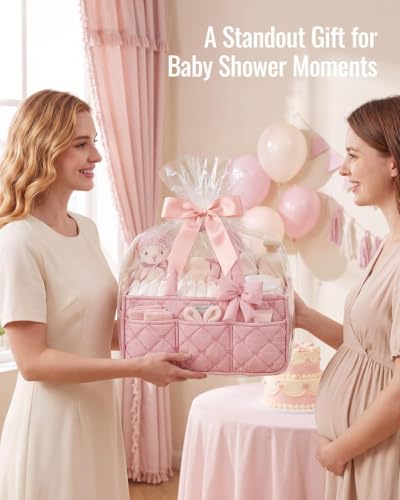 Blissful Diary Baby Diaper Caddy Organizer, Nursery Basket, Bow Light Pink - color: Bow Light Pink