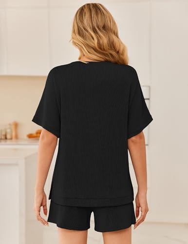 Ekouaer Two Piece Sets for Women Summer 2026 Lounge Sets Matching Outfits - color: Black, size: Medium
