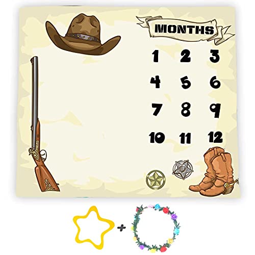 Western Cowboy Theme Baby Monthly Milestone Blanket, Soft Flannel, 48x40in - size: 48x40in