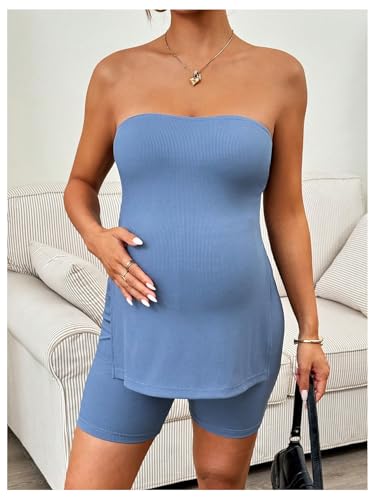 Milumia Women's Maternity 2 Piece Outfit Strapless Tube Top Shorts Sets - size: Large