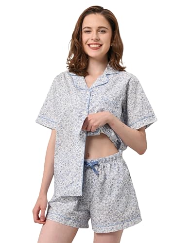 NAP BOUND 100% Cotton Pajamas Set for Women 2 Piece PJs Set - color: Blue Daisy Print, size: X-Small
