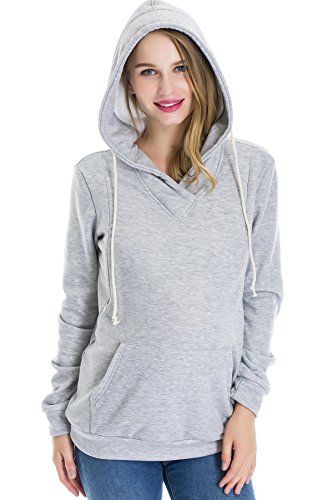 Smallshow Women's Fleece Maternity Nursing Sweatshirt Hoodie Kangaroo Pocket - color: Light Grey, size: Small