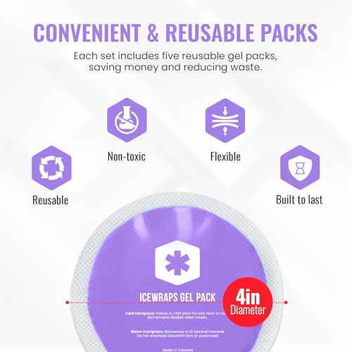 ICEWRAPS 4 inches Round Reusable Ice Packs with Cloth Backing 5-Pack Purple - color: Purple