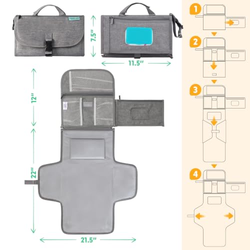 Kopi Baby Portable Diaper Changing Pad with Wipes Pocket, Premium Grey - color: Grey, size: Premium