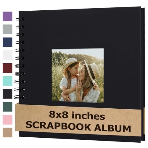 Scrapbook Album 8x8 Inches Hardcover Kraft 40 Pages Black - color: Black, size: 8"x8" 20 Sheets