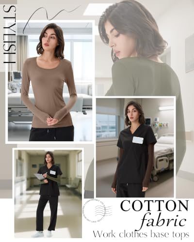 Neer 3 Pack Womens Underscrubs Long Sleeve Shirts for Nurse - color: Army Green, Khaki, Brown, size: X-Large