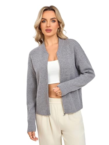 Cardigan Sweaters for Women - Baseball Collar Winter Sweater Jacket - color: Butterfly Gray, size: Medium