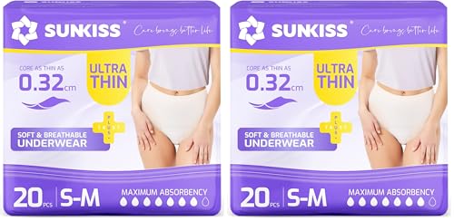 SUNKISS Ultra Thin Incontinence Underwear for Women, High Absorbency & Super Soft Postpartum Diapers, Disposable Adult Pull Ups, Small/Medium, 20 Count (Pack of 2) - size: Small/Medium (20 Count) (Pack of 2)