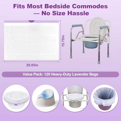 Commode Liners - 120 Lavender Scented Disposable Commode Bags, Leak-Proof & Odor-Control, Universal Fit for Bedside & Portable Toilets, RV, Camping, Bedpan | Perfect for Seniors, Disabled & Home Care - color: 120 Liners