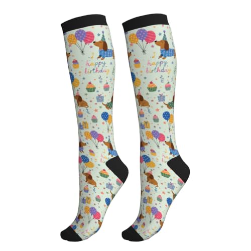 Compression Socks Women and Men 15-20mmHg-Circulation Support Socks for Athletic Running Cycling - color: Dachshund