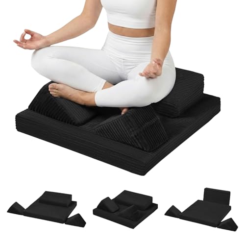 Meditation Cushion, Meditation Mat with Knee Support, Beige - color: Black, size: 24X24X2 Inch
