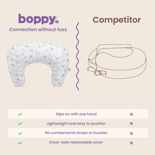 Boppy Nursing Pillow, Safe Ergonomic Breastfeeding & Baby Feeding Support - color: Gray Gentle Leaves