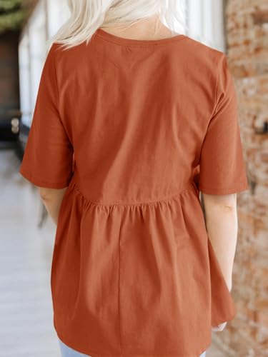 Cicy Bell Womens Babydoll Tops Plus Size Tunic Summer Flowy Peplum Shirts - color: Brick Red, size: Small