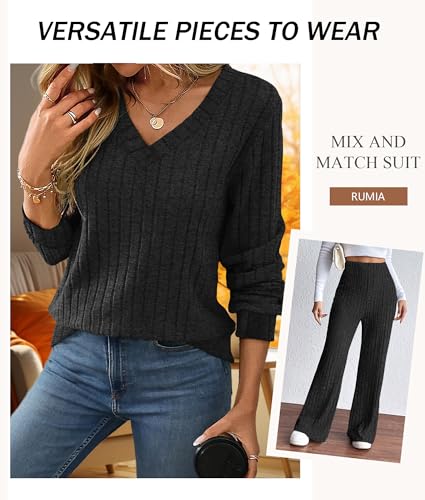 RUMIA Lounge Sets for Women Cozy Travel Matching Sweater Fall Outfits - color: Black, size: Large