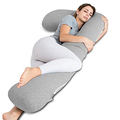 INSEN Pregnancy Pillow for Sleeping, L Shaped Body Pillow for Side Sleeping, Detachable Pregnancy Pillow with Full Body Support - color: Cooling Grey Jersey Cotton