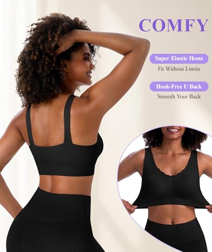 Bras for Women No Underwire Lace V-Neck Wireless Bra Wireless Sleep Bras - color: Black+black+skin, size: Large