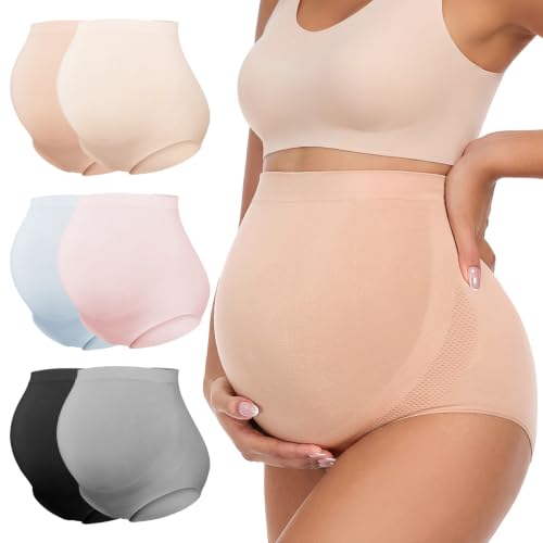 Summer Mae Maternity Underwear 76% Rayon Made from Bamboo Soft Breathable - color: Black,skin,beige,grey,pink,blue-6 Pc, size: X-Large