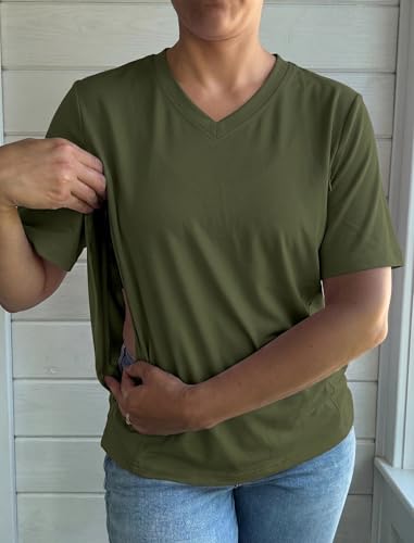 Nursing Shirts for Breastfeeding Women Zipper Maternity Graphic Tee - color: Army Green, size: X-Large