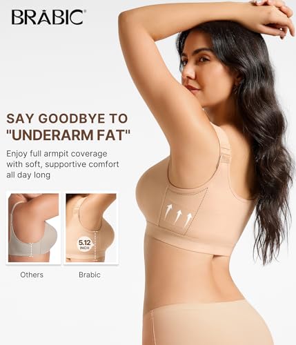 BRABIC Front Zip Closure Bras for Women - color: Beige, size: Medium