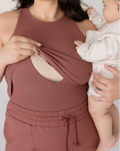 Kindred Bravely Ribbed Racerback Nursing Tank Top for Breastfeeding - color: Redwood, size: Large