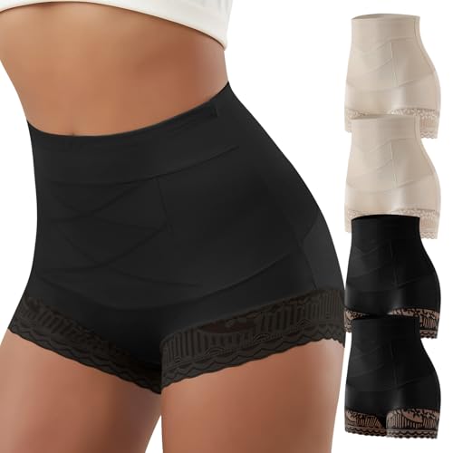 Women Shapewear Tummy Control Underwear High Waisted Girdle Body Shaper Postpartum Stretch Full Coverage - color: Nude&black, size: Large